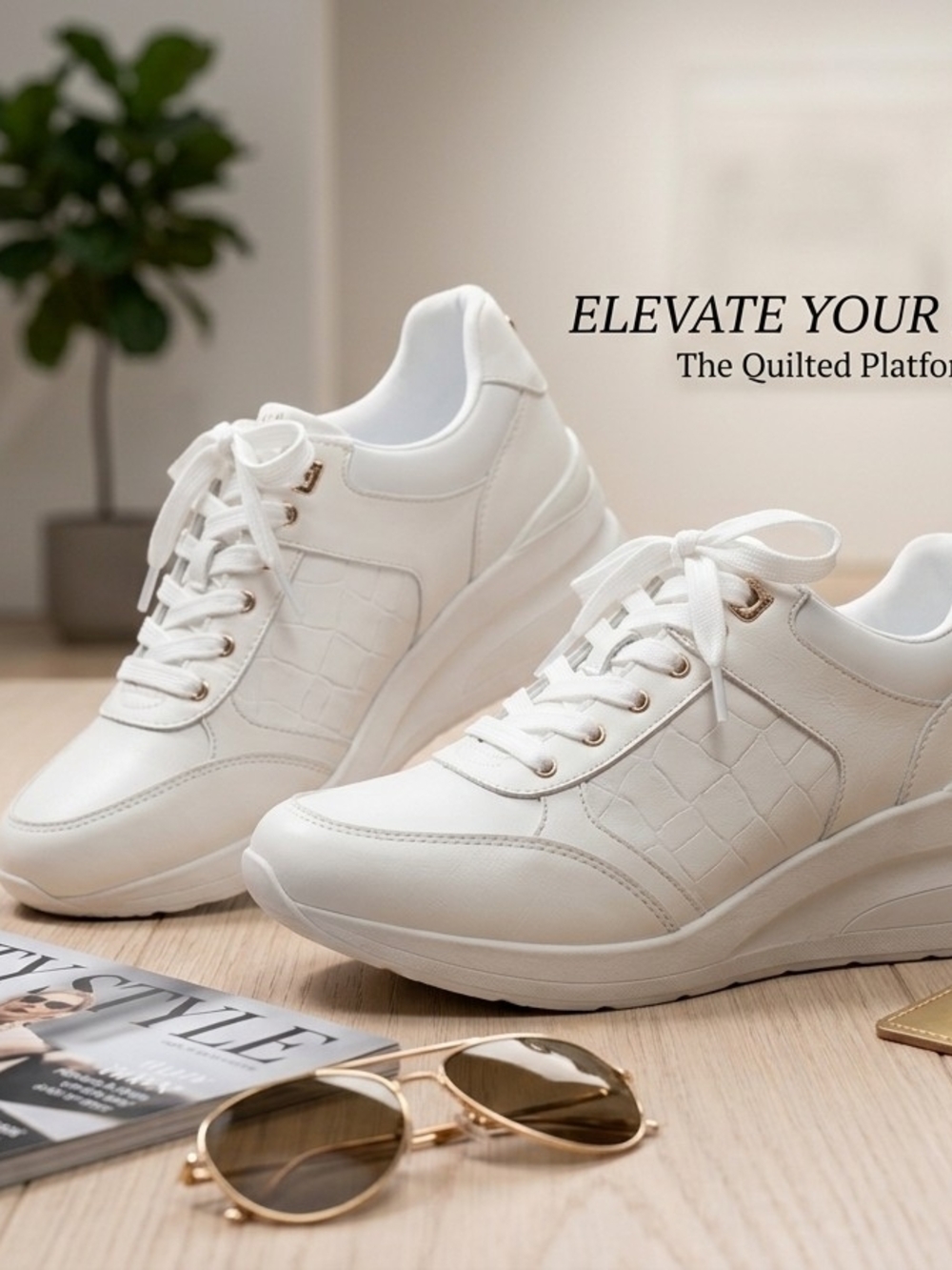 Aldo Cream Quilted Platform Lace-Up Sneakers for Women